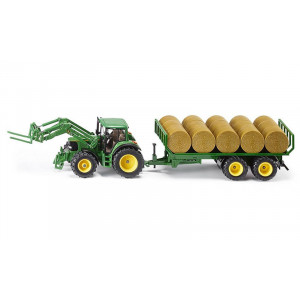 Tracteur JOHN DEERE 6920 avec fourche et remorque avec balles Tracteur JOHN DEERE 6920 avec fourche et remorque avec balles